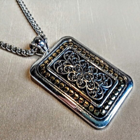 Two Tone Silver Gold Filigree Pendant Necklace - Picture 1 of 6
